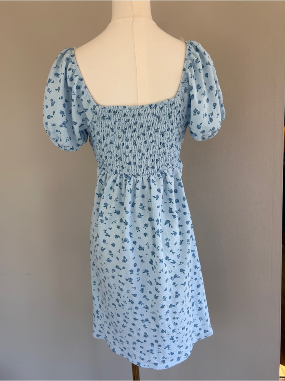 NO BOUNDARIES Y2K Babydoll Mini Dress Cottage Coquette Romantic Floral Blue Sz S - Picture 12 of 14